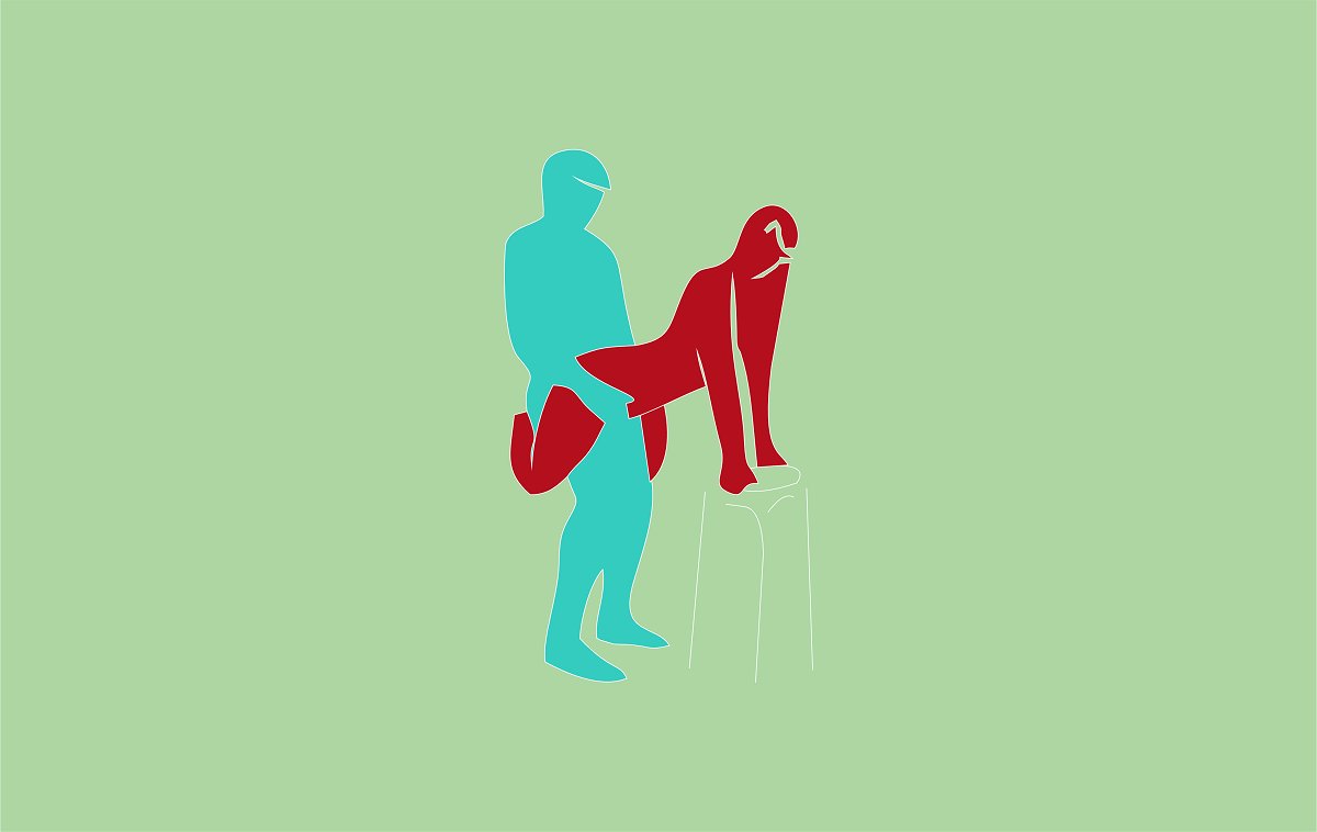 Simplified illustration of the Apex sex position with emphasis on the raised hips and dominant control.