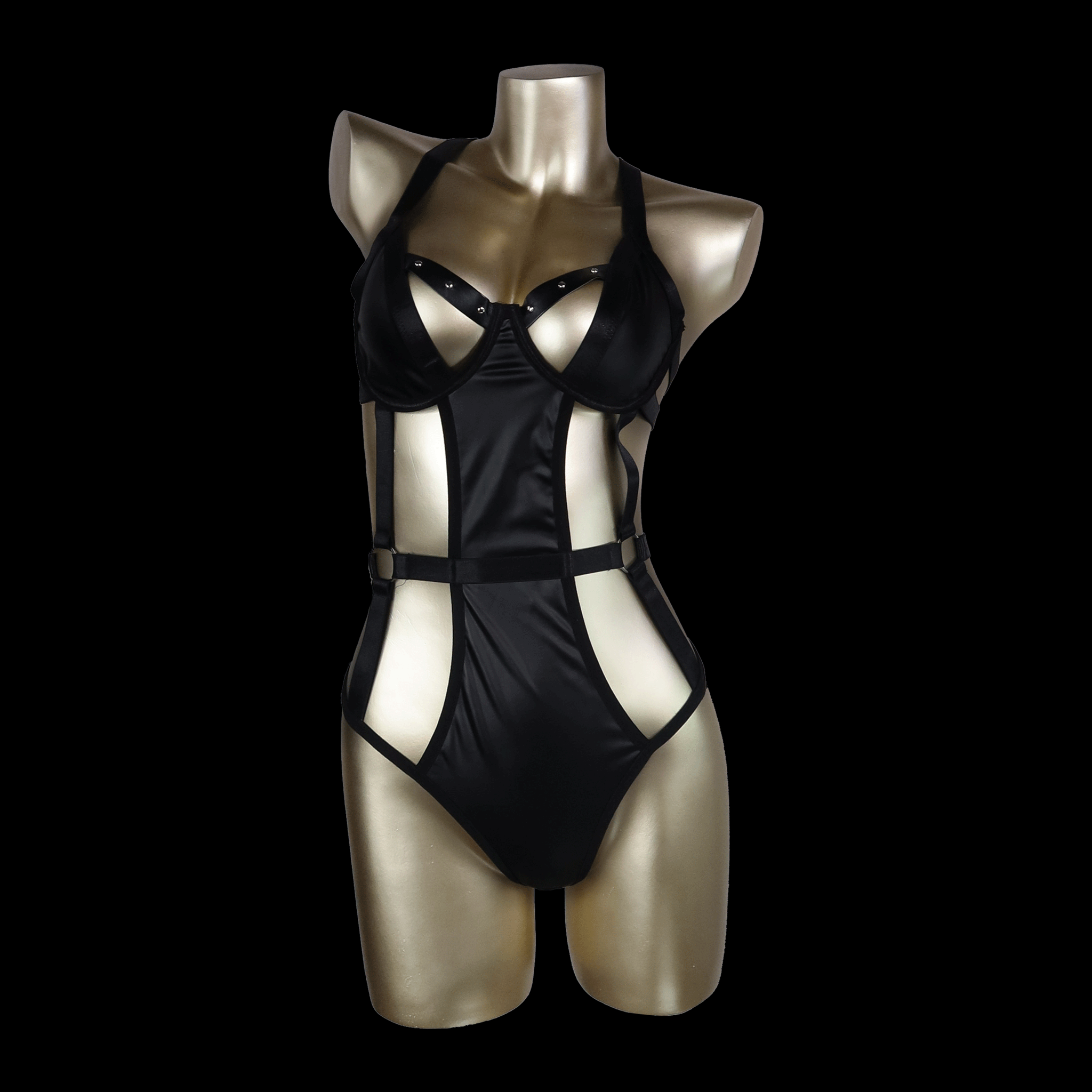 Sexy Black Strappy Bodysuit with Corset-Inspired Design