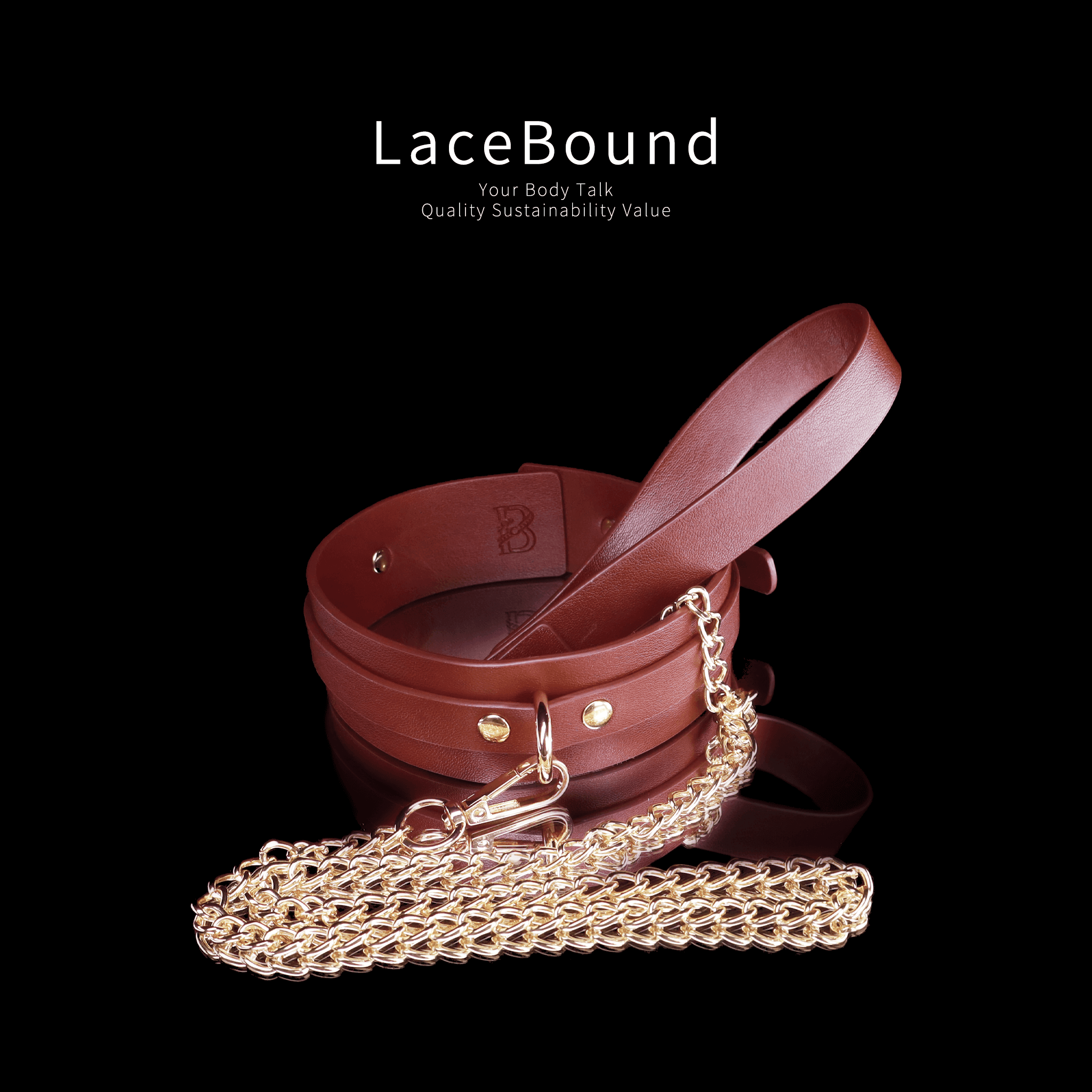 LaceBound Leather BDSM Collar with Chain Leash – Perfect for Sensual Control and Bondage Play