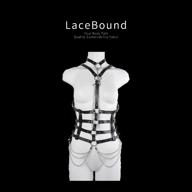 BDSM bondage belt Neck and Waist Harness with Chains – Bold Torso Restraint