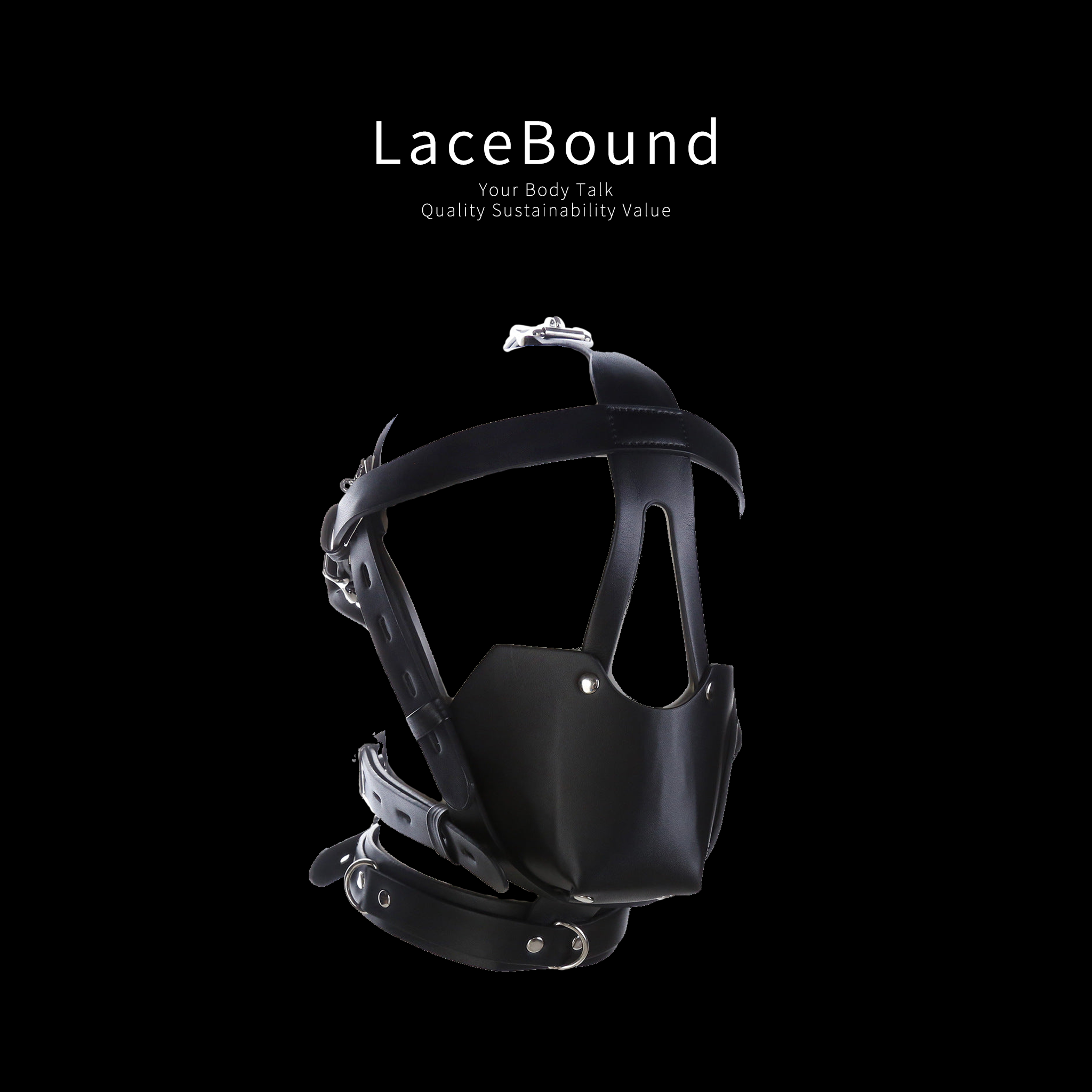 BDSM Mask with Integrated Head Harness and Ball Gag for Roleplay and Bondage