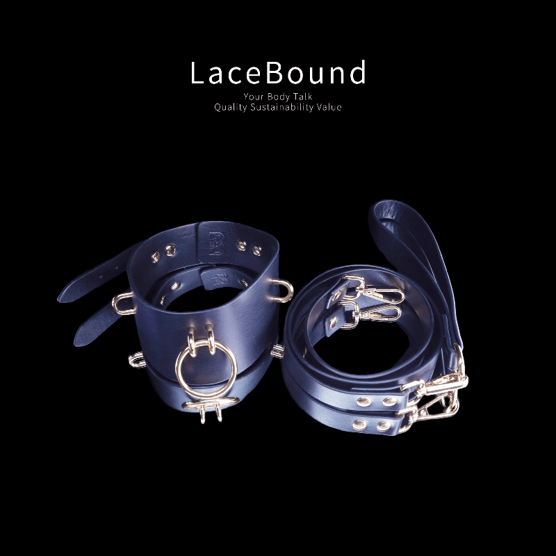 LaceBound Black Leather Bdsm Collar with Leash – Sensual Restraint for BDSM Play