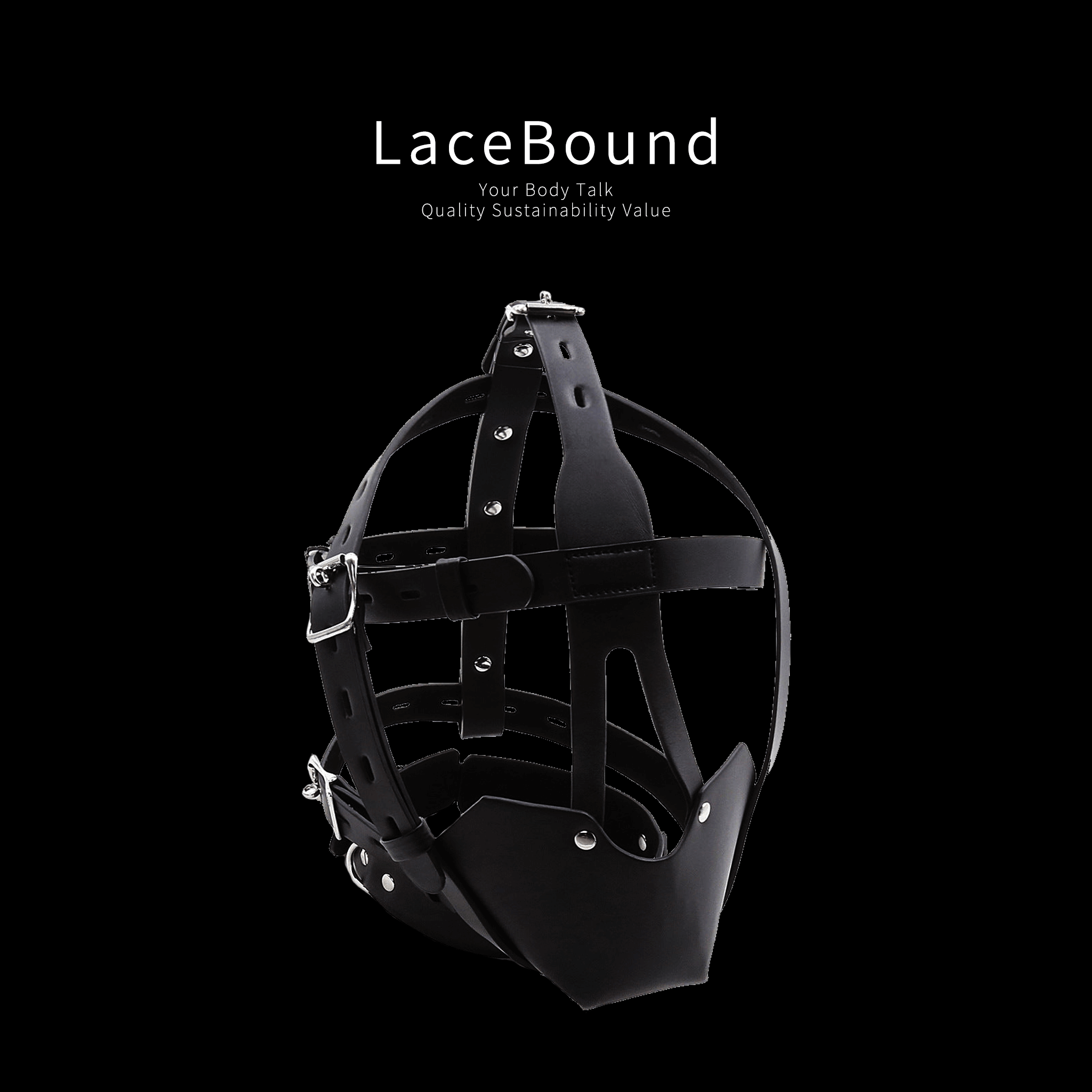 BDSM Mask with Integrated Head Harness and Ball Gag for Roleplay and Bondage