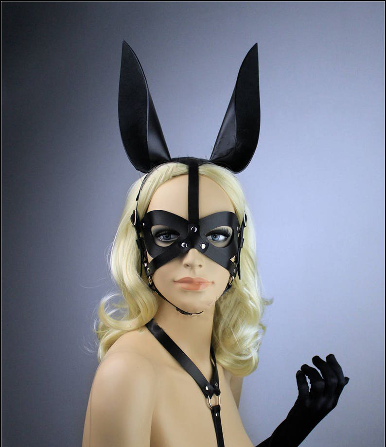 BDSM Rabbit Ear Mask with Adjustable Straps for Sensual Roleplay and Fantasy Play