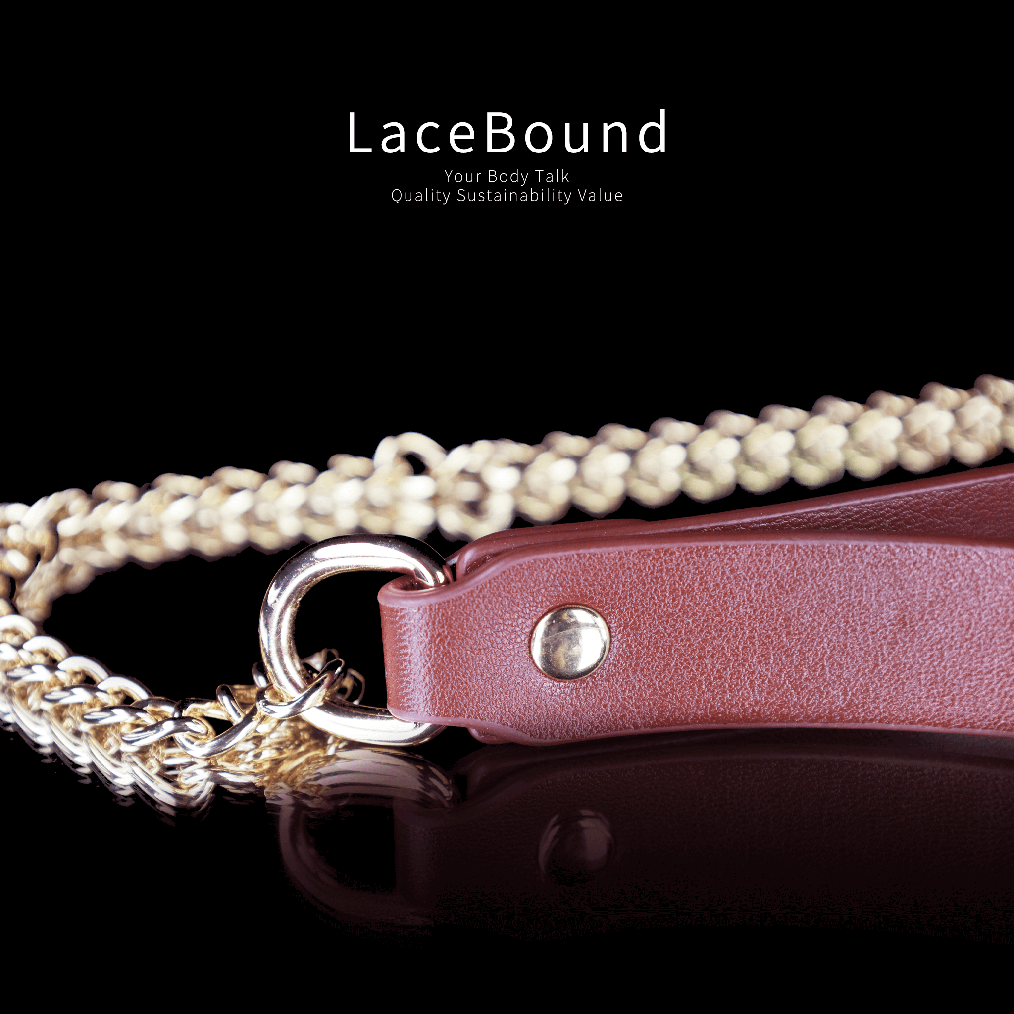 LaceBound Leather BDSM Collar with Chain Leash – Perfect for Sensual Control and Bondage Play