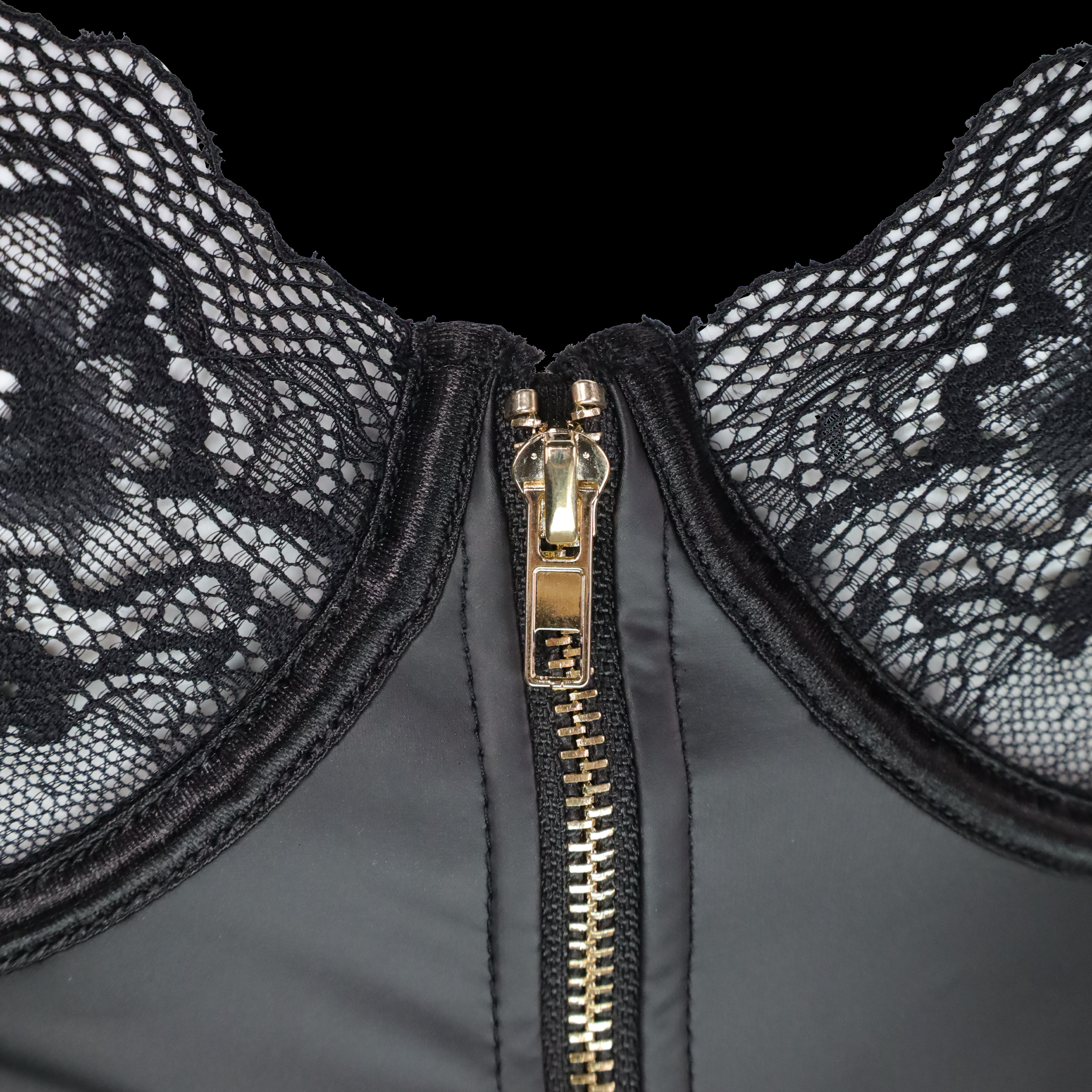 Sexy Lace & Leather Mini Dress with Front Zipper Accents