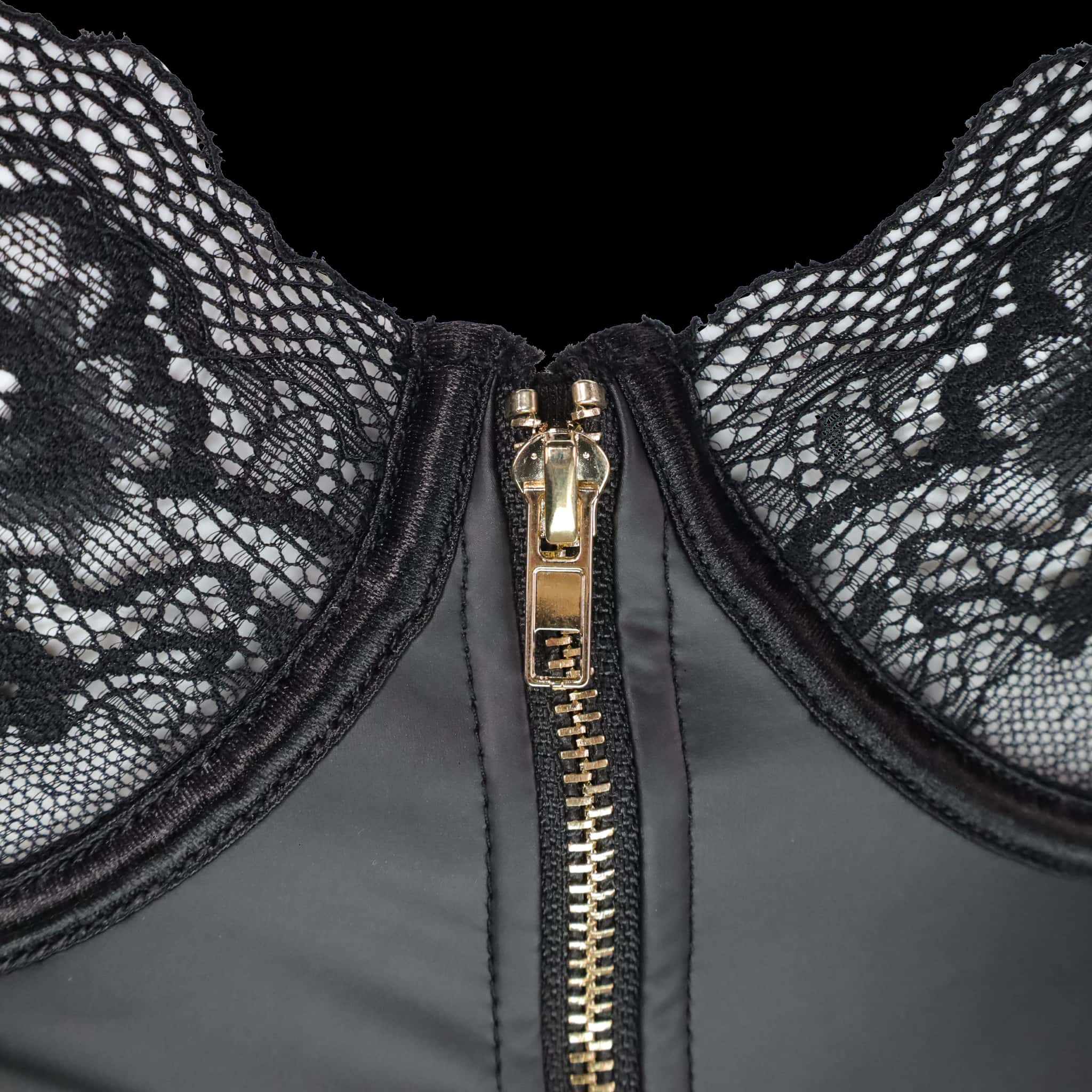 Sexy Lace & Leather Mini Dress with Front Zipper Accents