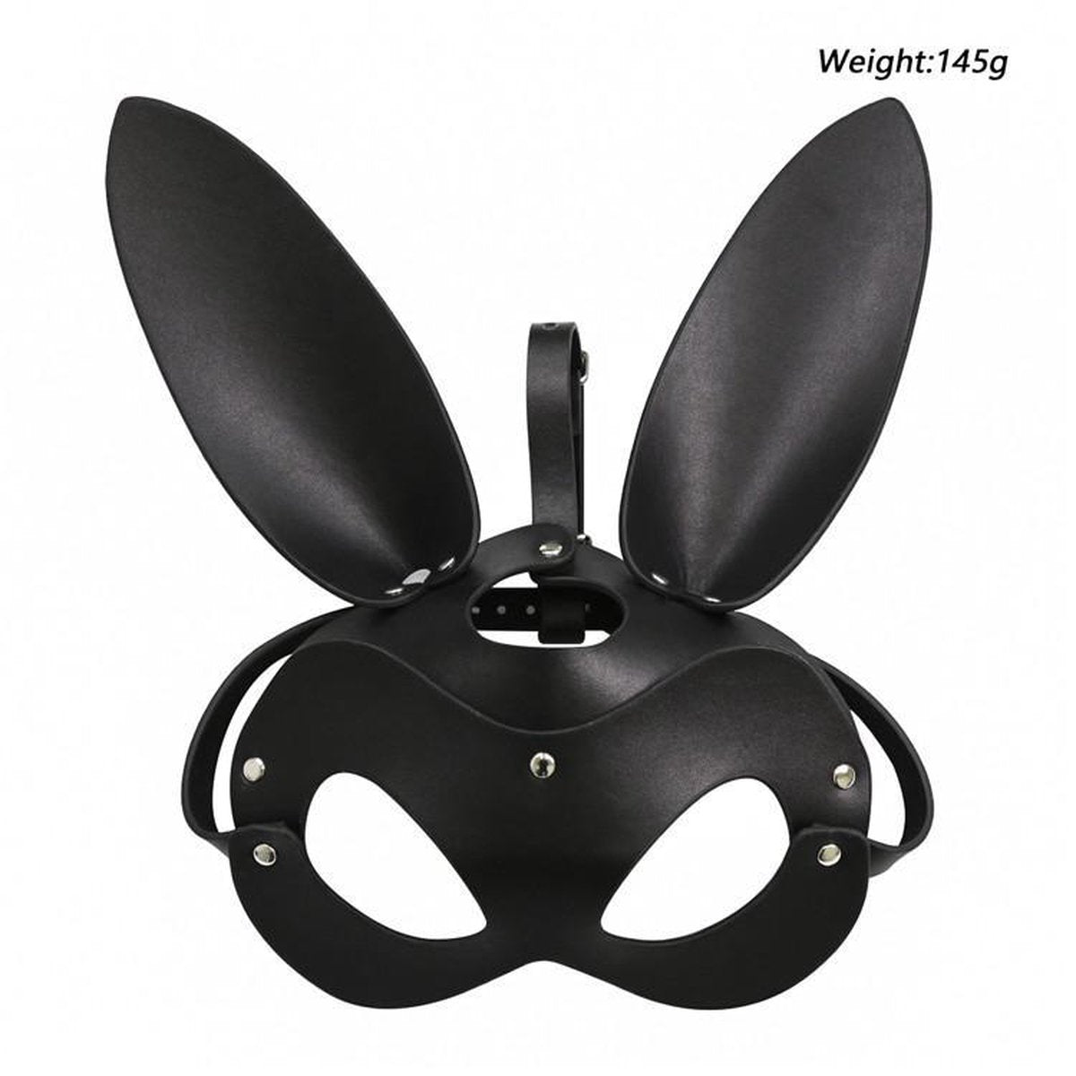 BDSM rabbit ear mask for sexy cosplay and bondage play, featuring glossy faux leather bunny ears and a comfortable, secure fit, ideal for playful and adventurous roleplay sessions.