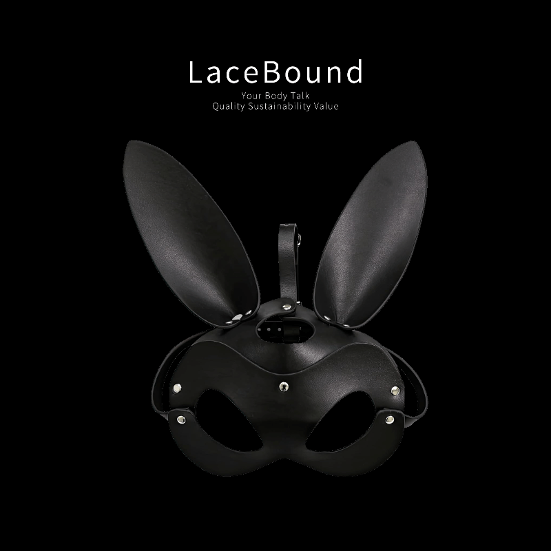 BDSM rabbit ear mask for sexy cosplay and bondage play, featuring glossy faux leather bunny ears and a secure, comfortable fit for adventurous and playful roleplay experiences.