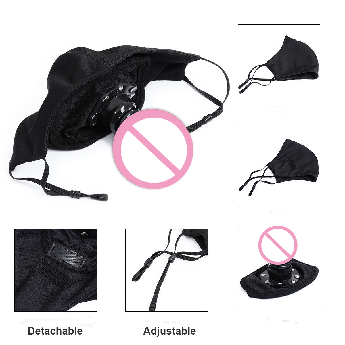 Discreet BDSM face mask with hidden dildo gag, featuring soft and comfortable materials for subtle fetish restraint and private, secure bondage play.