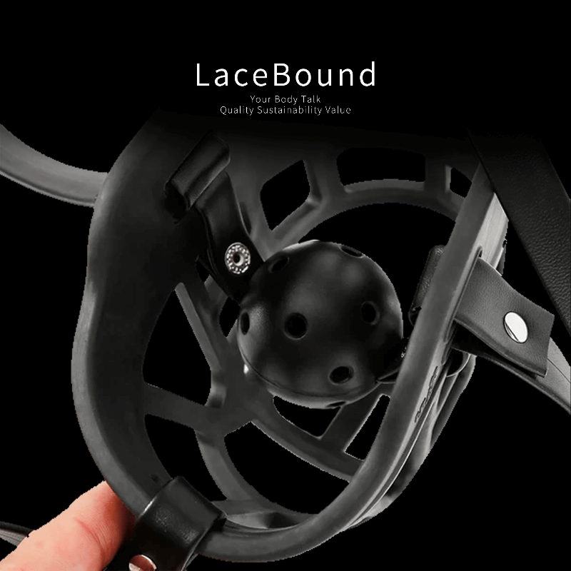 Dog muzzle BDSM mask with ball gag and adjustable straps, made from sturdy faux leather for a secure, comfortable fit—ideal for intense pet play and bondage roleplay scenarios.