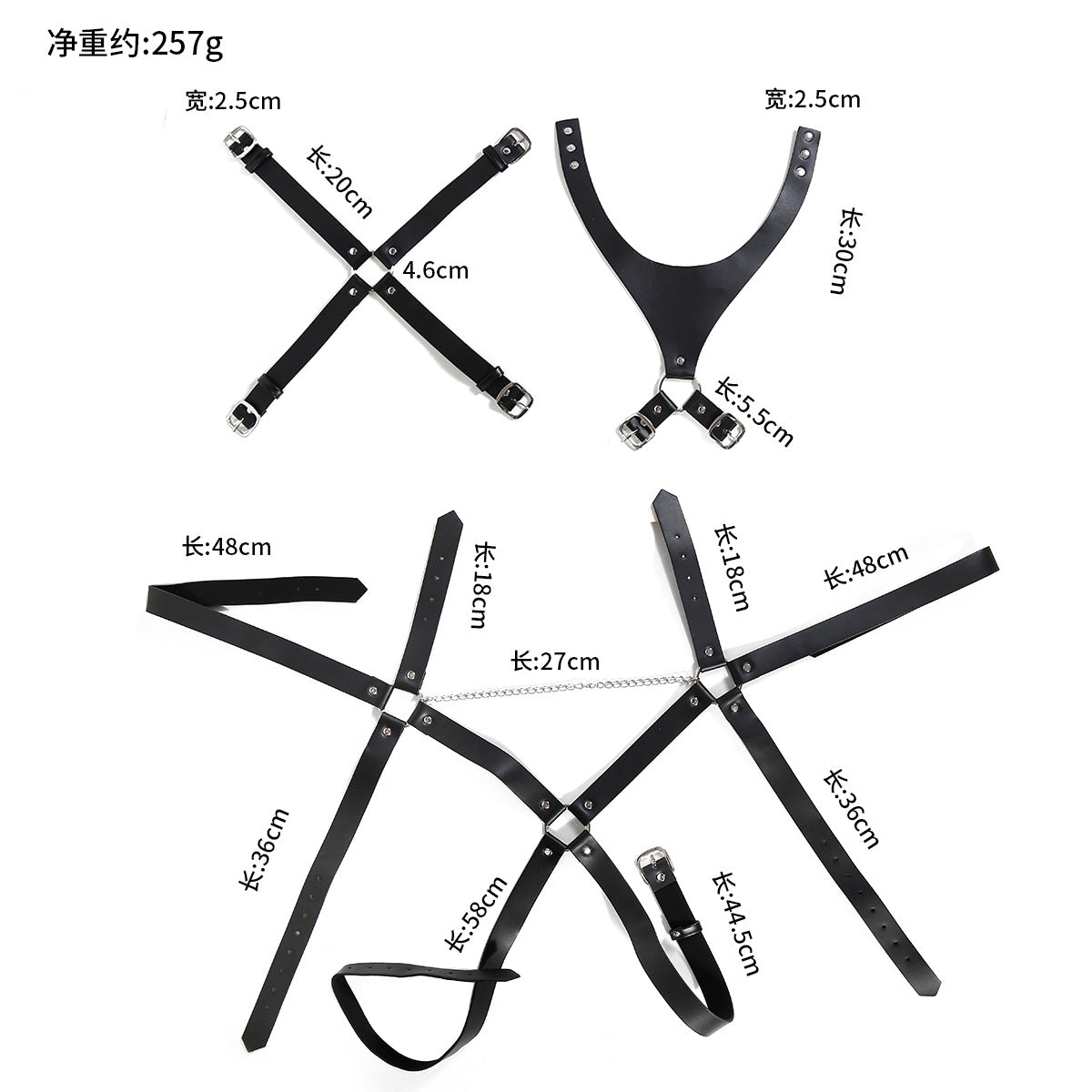 Male bondage belt harness in black leather featuring multiple adjustable straps and secure buckles, designed for effective restraint play with a bold and masculine aesthetic.