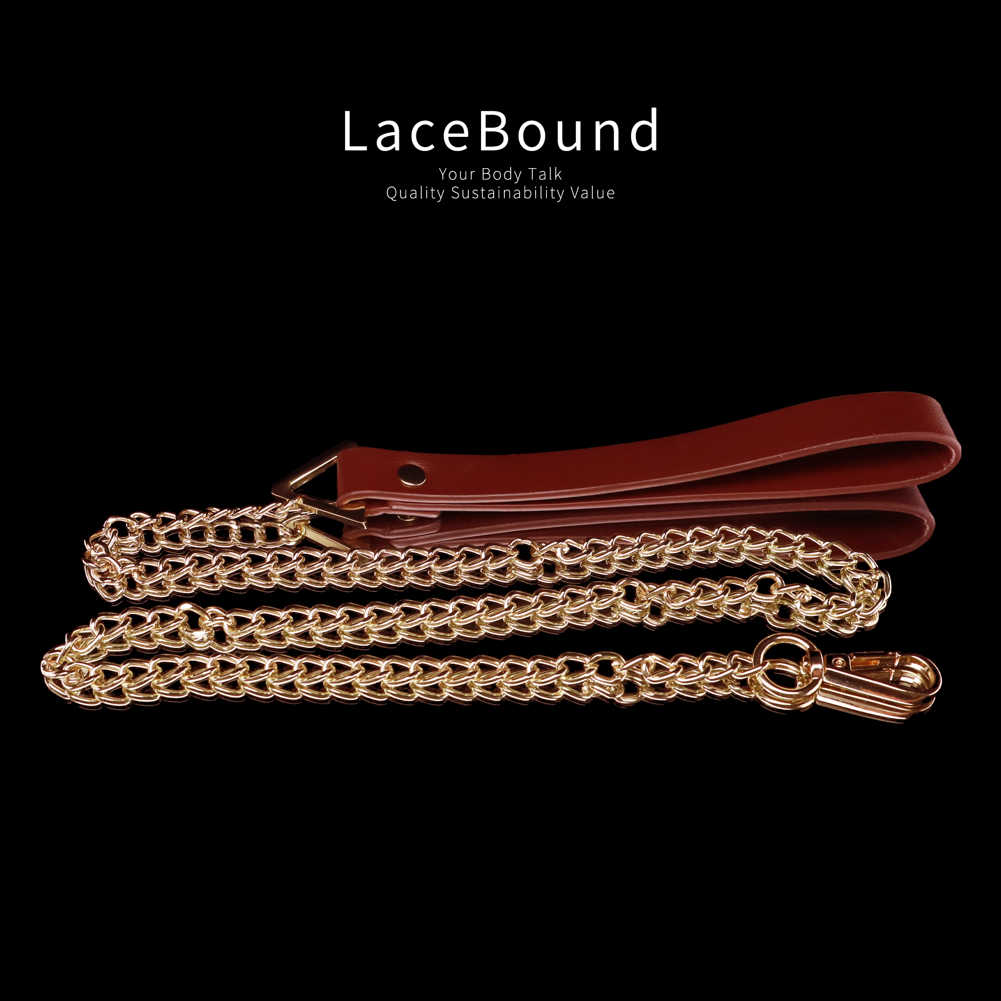 Luxury BDSM Collar with Gold Leash – PU Leather Neck Restraint for Dominant Play