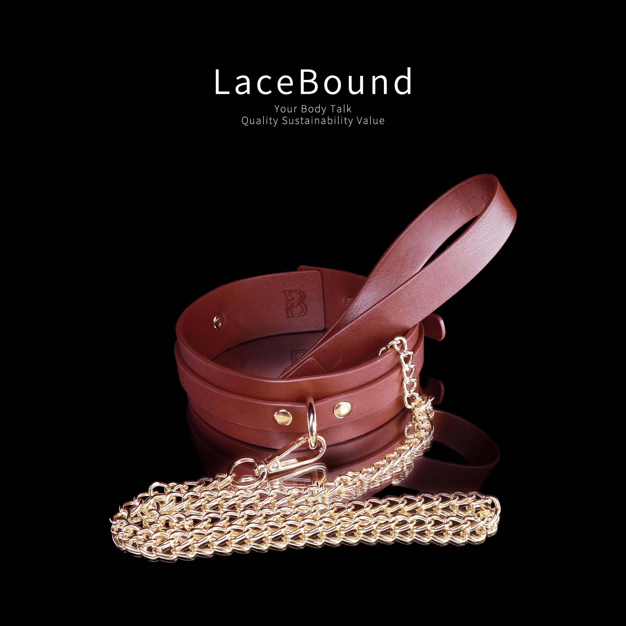 LaceBound Leather BDSM Collar with Chain Leash – Perfect for Sensual Control and Bondage Play