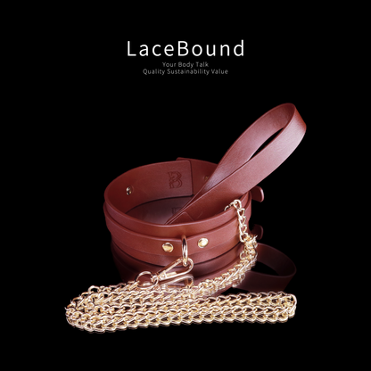 LaceBound Leather BDSM Collar with Chain Leash – Perfect for Sensual Control and Bondage Play