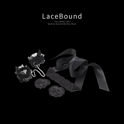 BDSM Toys Set with Blindfold, Bondage Wrist Restraints, and Lace Nipple Covers