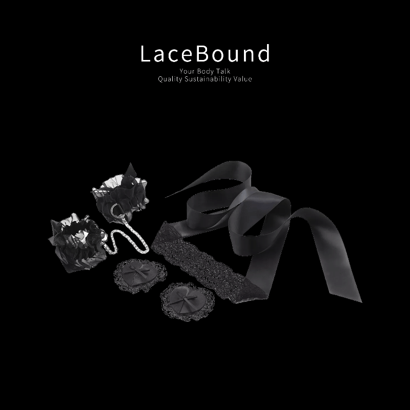 BDSM Toys Set with Blindfold, Bondage Wrist Restraints, and Lace Nipple Covers