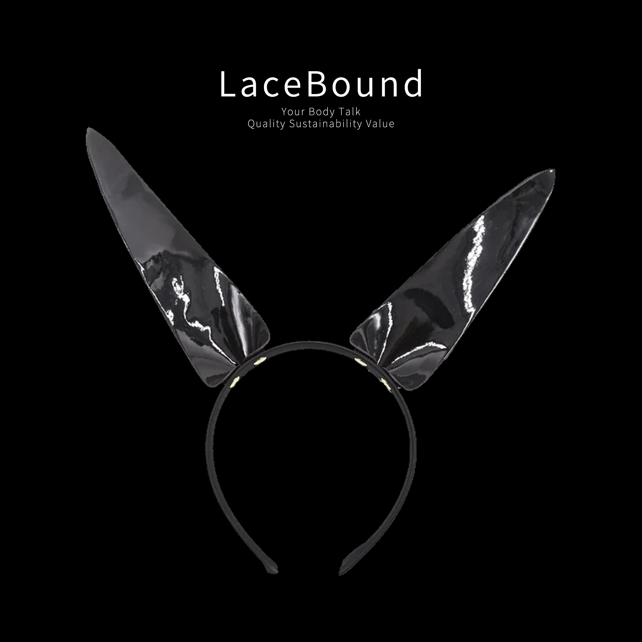 Glossy Black Bunny Ear Headband for Roleplay and Costume Fun