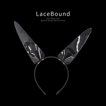 Glossy Black Bunny Ear Headband for Roleplay and Costume Fun