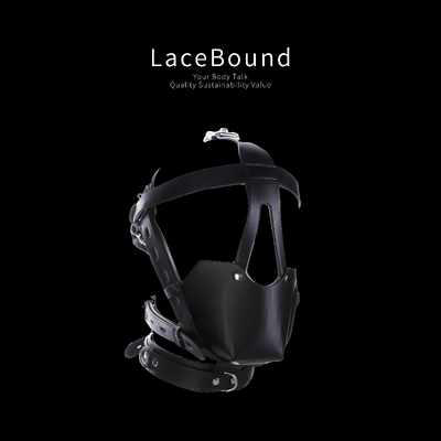BDSM Mask with Integrated Head Harness and Ball Gag for Roleplay and Bondage