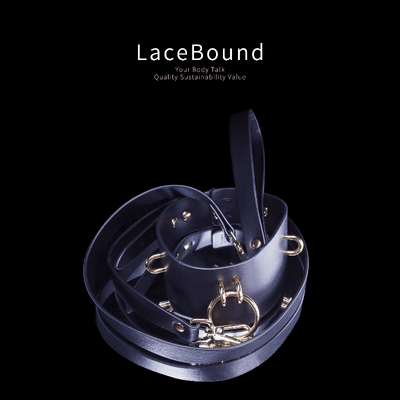 LaceBound Black Leather Bdsm Collar with Leash – Sensual Restraint for BDSM Play