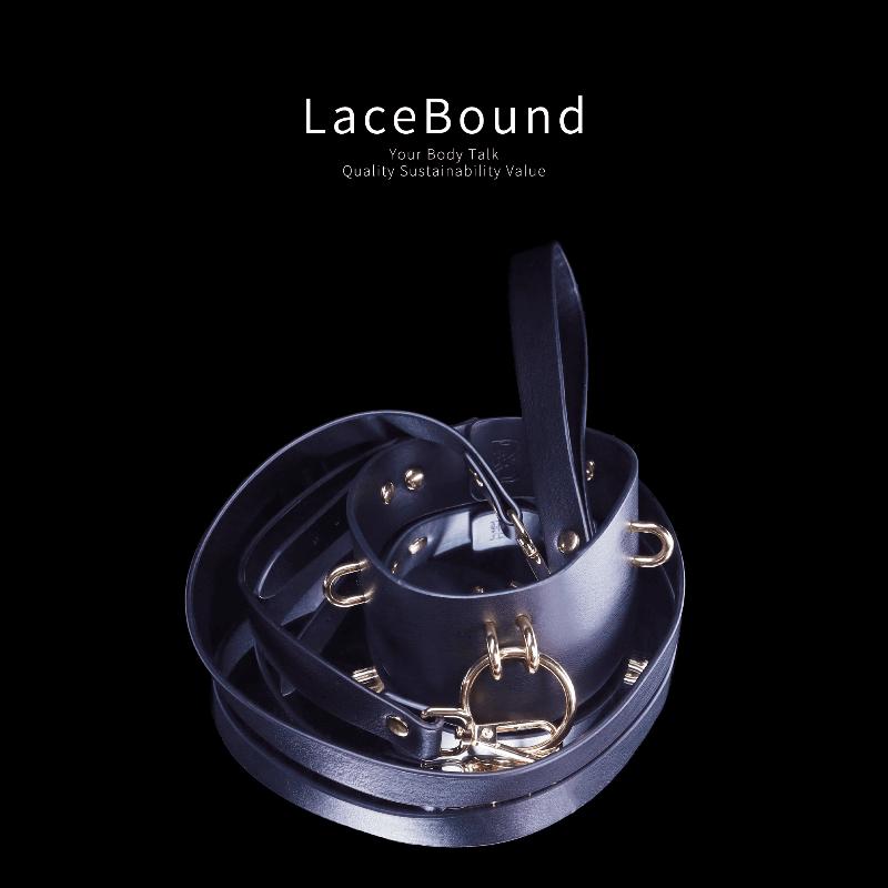 LaceBound Black Leather Bdsm Collar with Leash – Sensual Restraint for BDSM Play