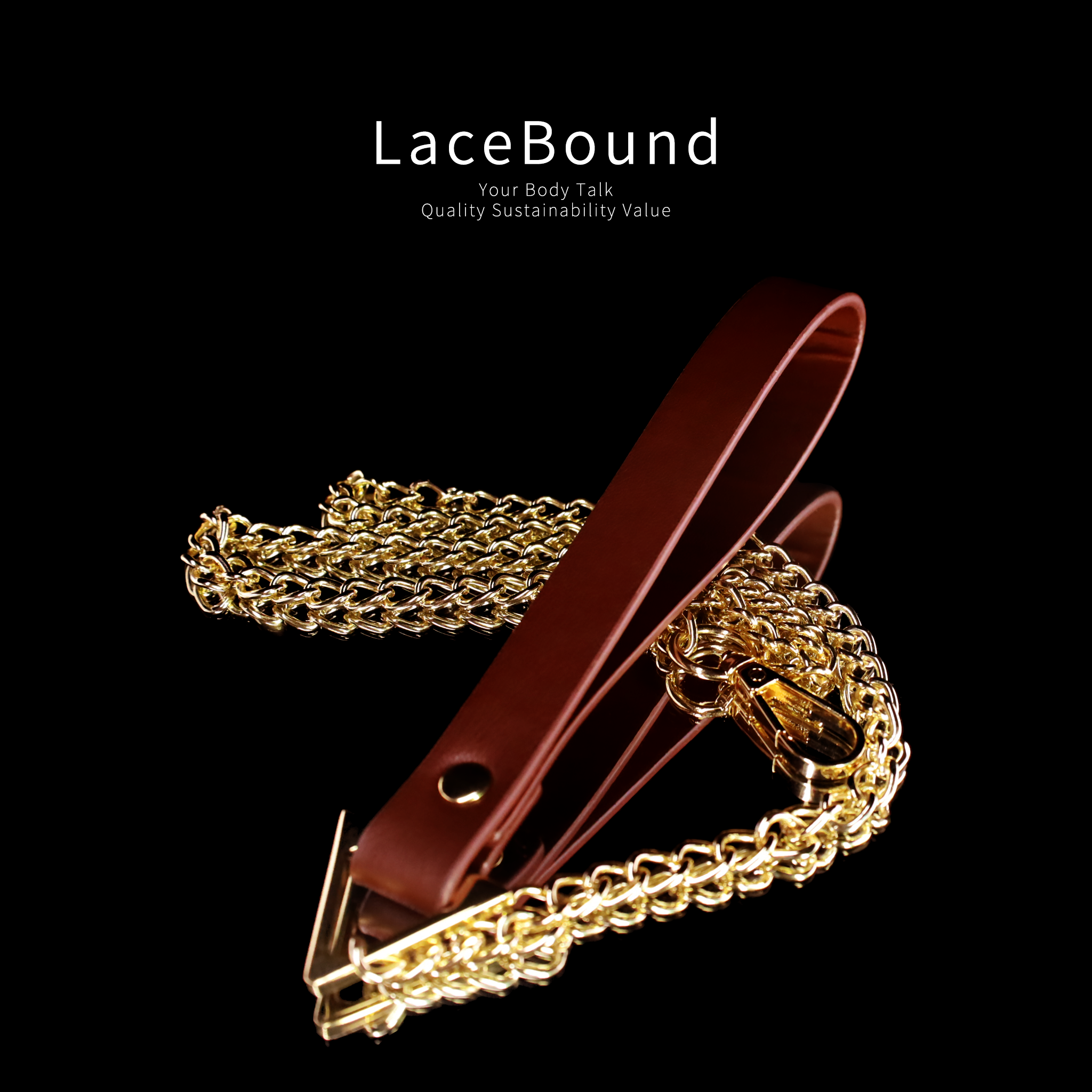 Luxury BDSM Collar with Gold Leash – PU Leather Neck Restraint for Dominant Play