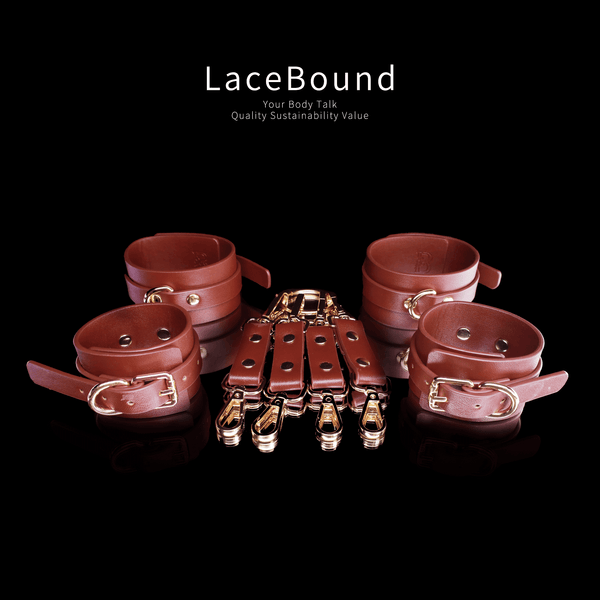 LaceBound Leather BDSM Handcuffs & Ankle Cuffs – Adjustable Bondage Kit for Sensory Play