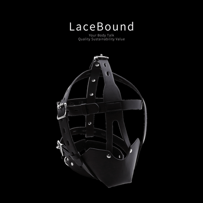 BDSM Mask with Integrated Head Harness and Ball Gag for Roleplay and Bondage