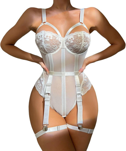 Black lace suspender corset with garter belt – seductive sexy lingerie