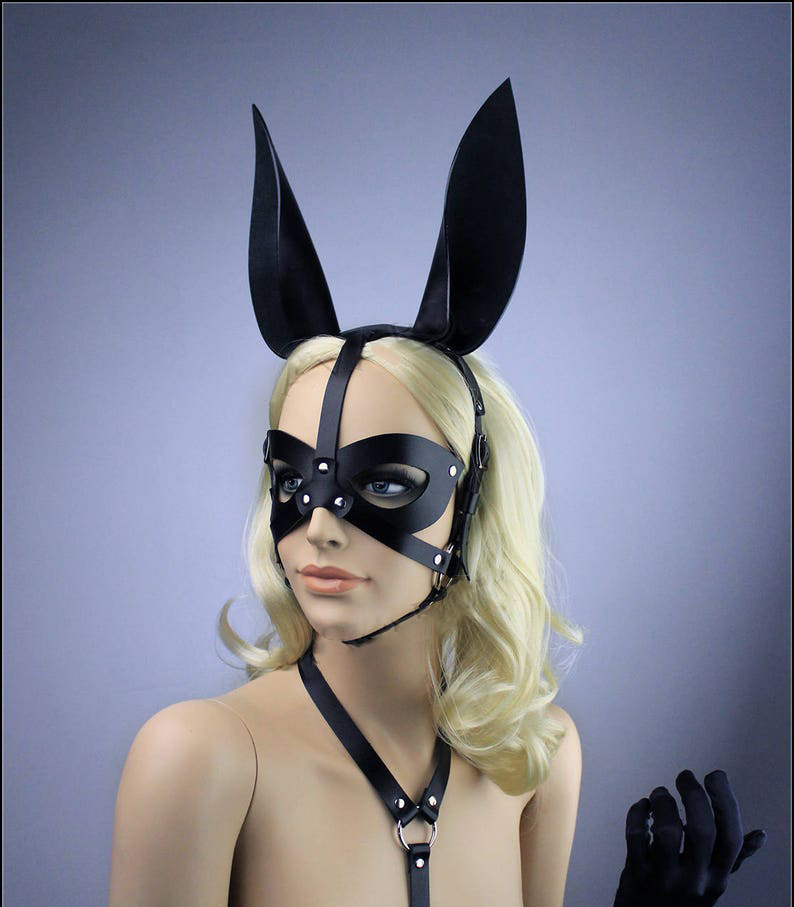 BDSM Rabbit Ear Mask with Adjustable Straps for Sensual Roleplay and Fantasy Play