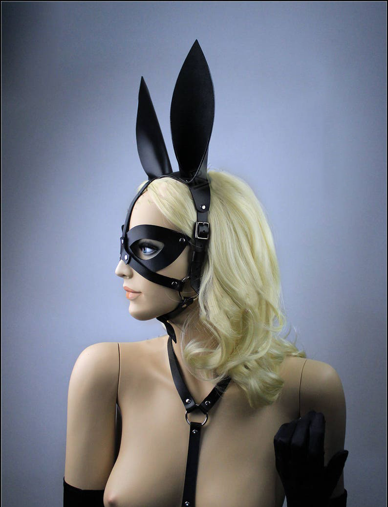 BDSM Rabbit Ear Mask with Adjustable Straps for Sensual Roleplay and Fantasy Play