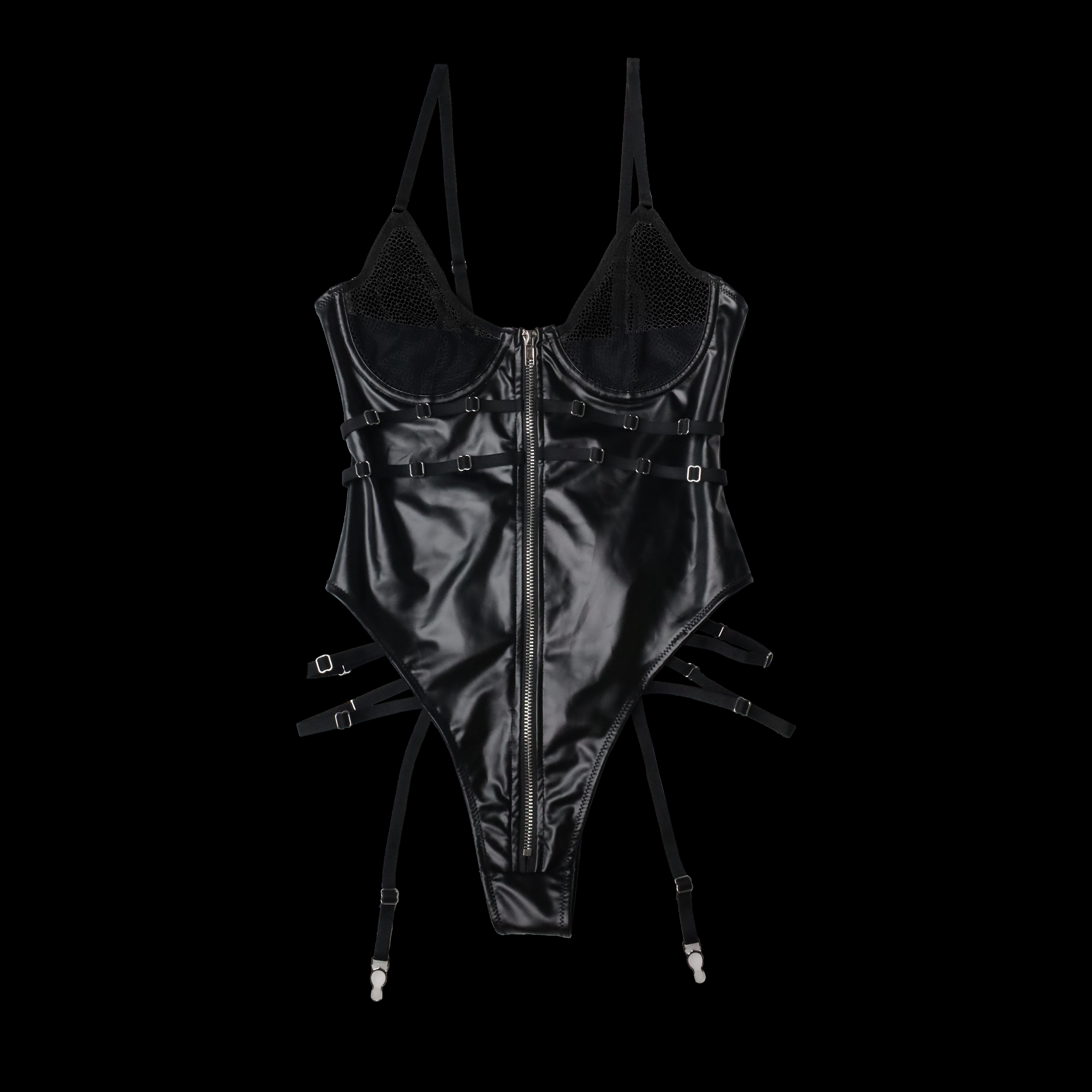 Sexy Black Corset Bodysuit with See-Through Mesh Lingerie Design
