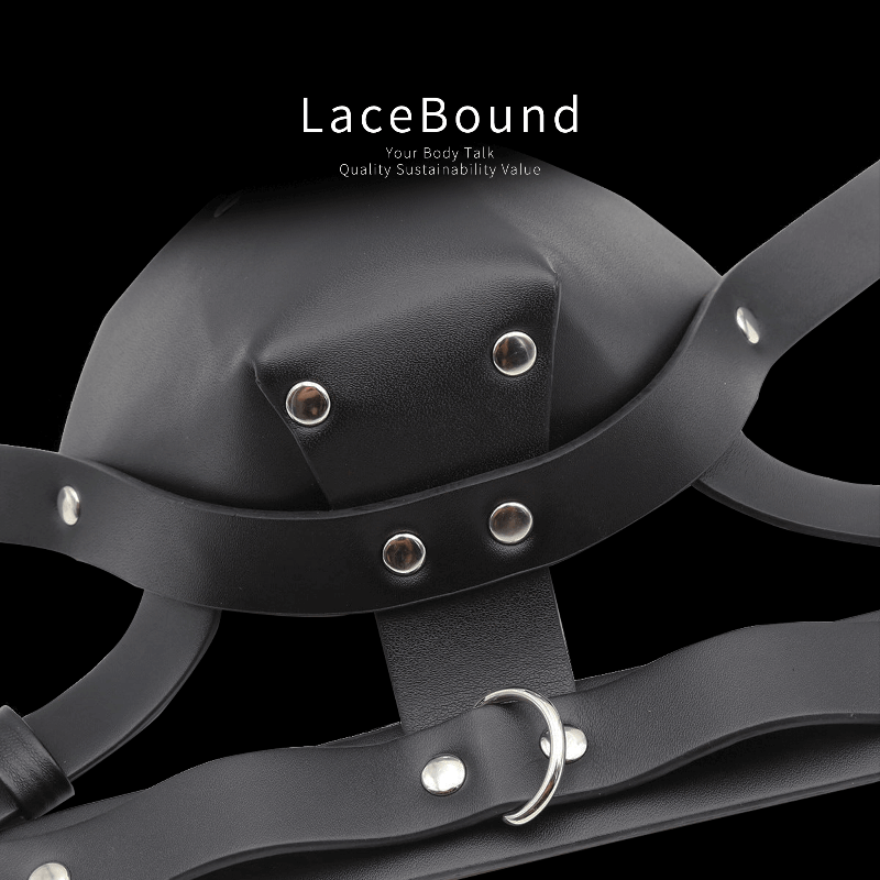 BDSM Mask with Integrated Head Harness and Ball Gag for Roleplay and Bondage