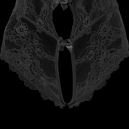Sexy Black Lace Bodysuit with Crotchless Design