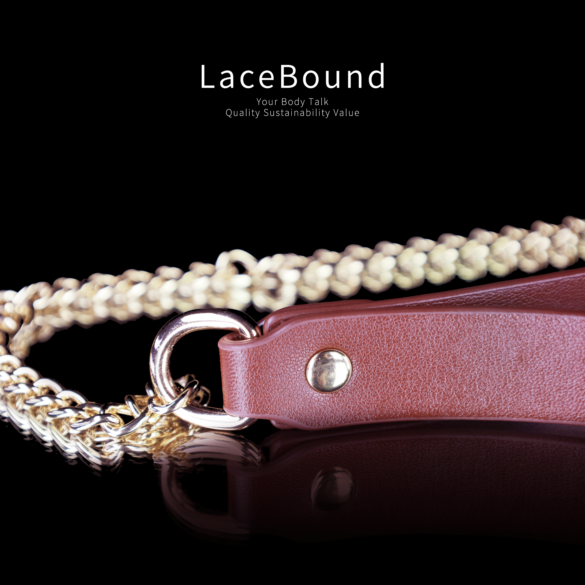 LaceBound Leather BDSM Collar with Chain Leash – Perfect for Sensual Control and Bondage Play