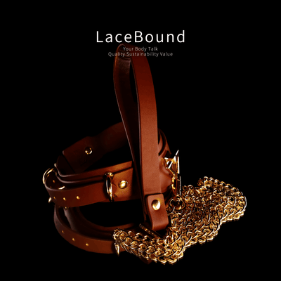 Luxury BDSM Collar with Gold Leash – PU Leather Neck Restraint for Dominant Play