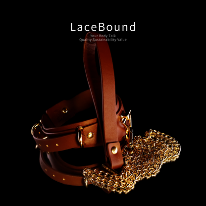 Luxury BDSM Collar with Gold Leash – PU Leather Neck Restraint for Dominant Play