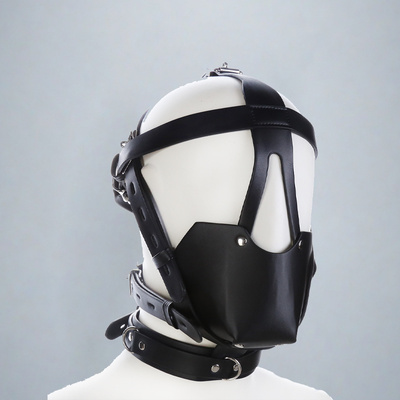 BDSM Mask with Integrated Head Harness and Ball Gag for Roleplay and Bondage