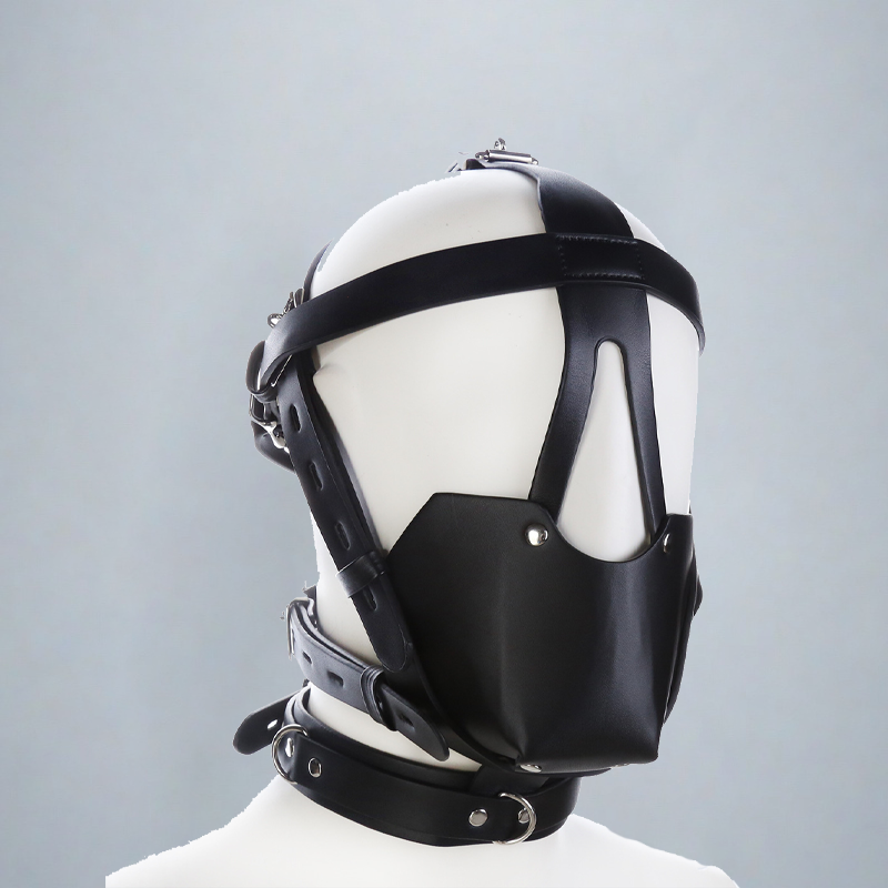 BDSM Mask with Integrated Head Harness and Ball Gag for Roleplay and Bondage