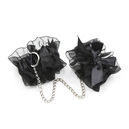 BDSM Toys Set with Blindfold, Bondage Wrist Restraints, and Lace Nipple Covers