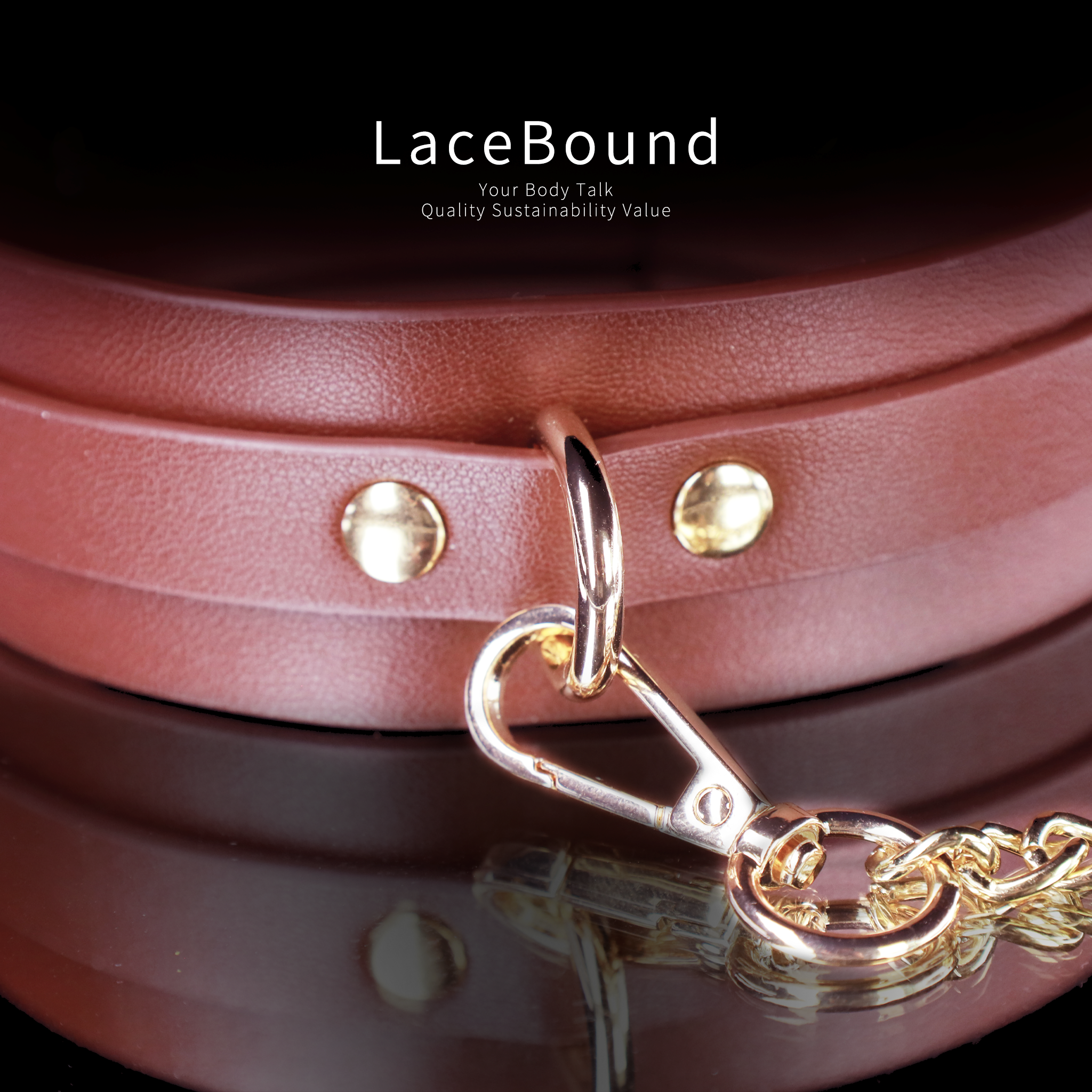 LaceBound Leather BDSM Collar with Chain Leash – Perfect for Sensual Control and Bondage Play