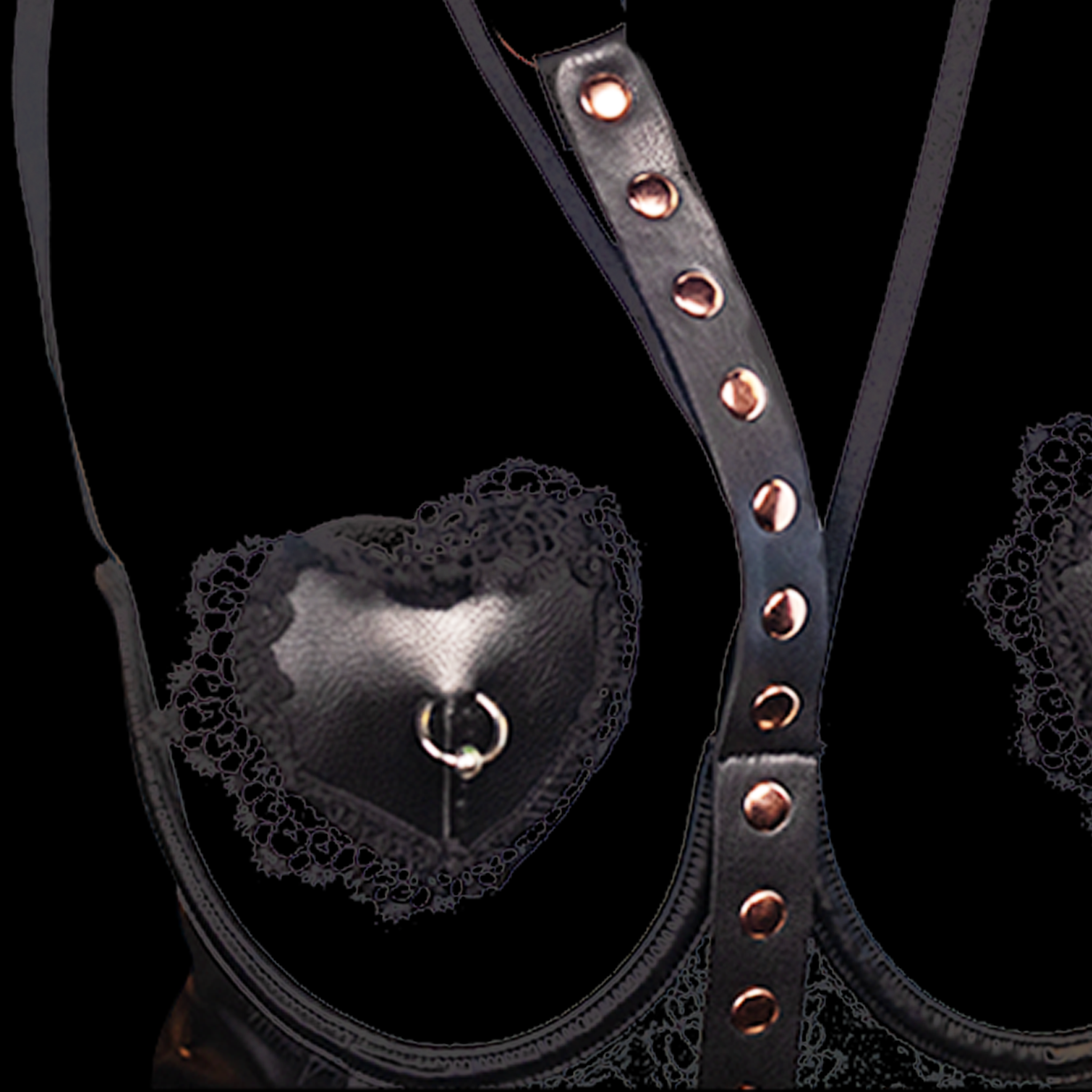 Sexy Open-Cup Bodysuit with Leather Design and Garter Belt Accents