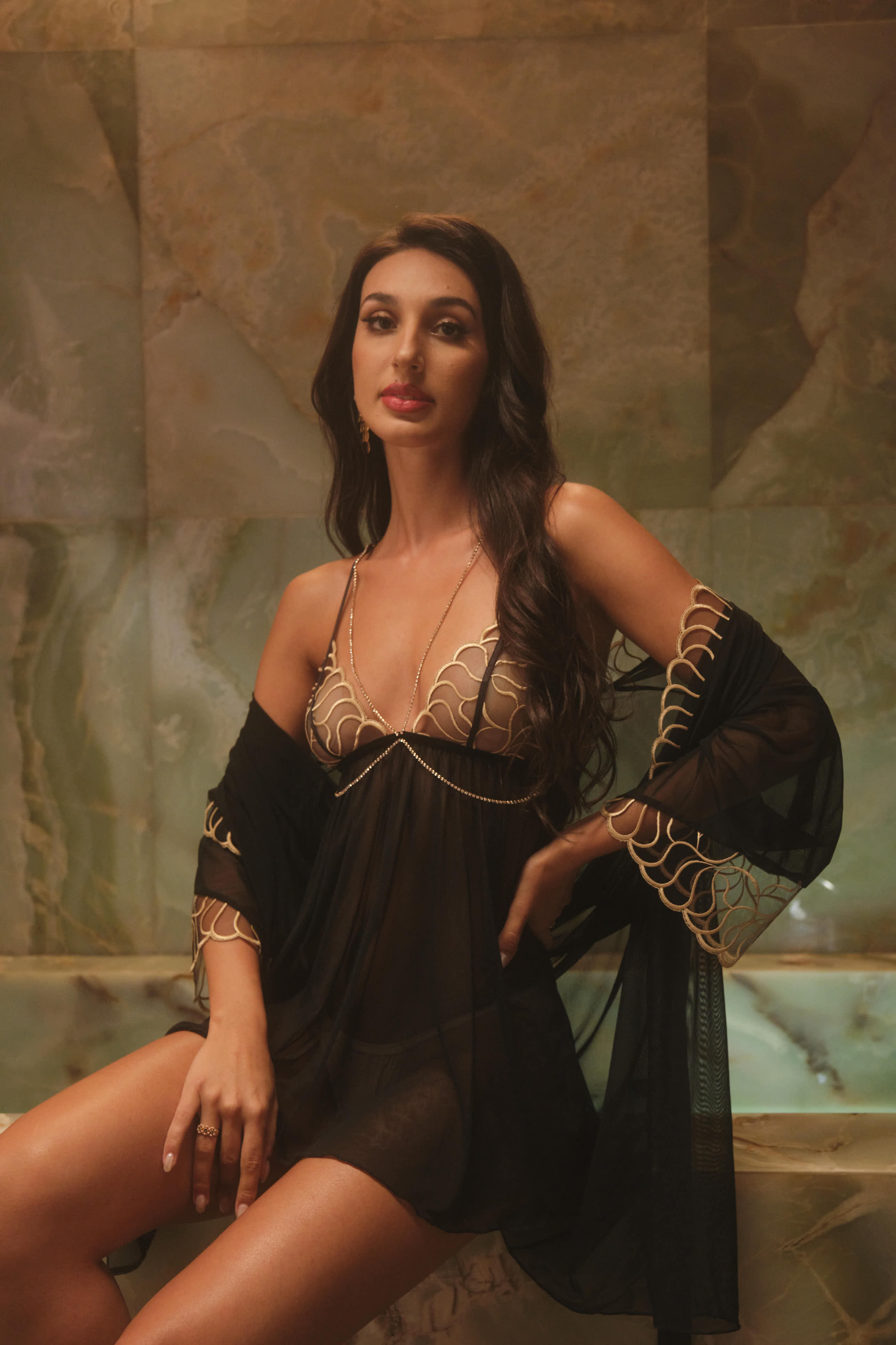 Elegant-Black-Lace-Dress-with-See-Through-Design-and-Gold-Embroidery-1