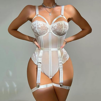Black lace suspender corset with garter belt – seductive sexy lingerie