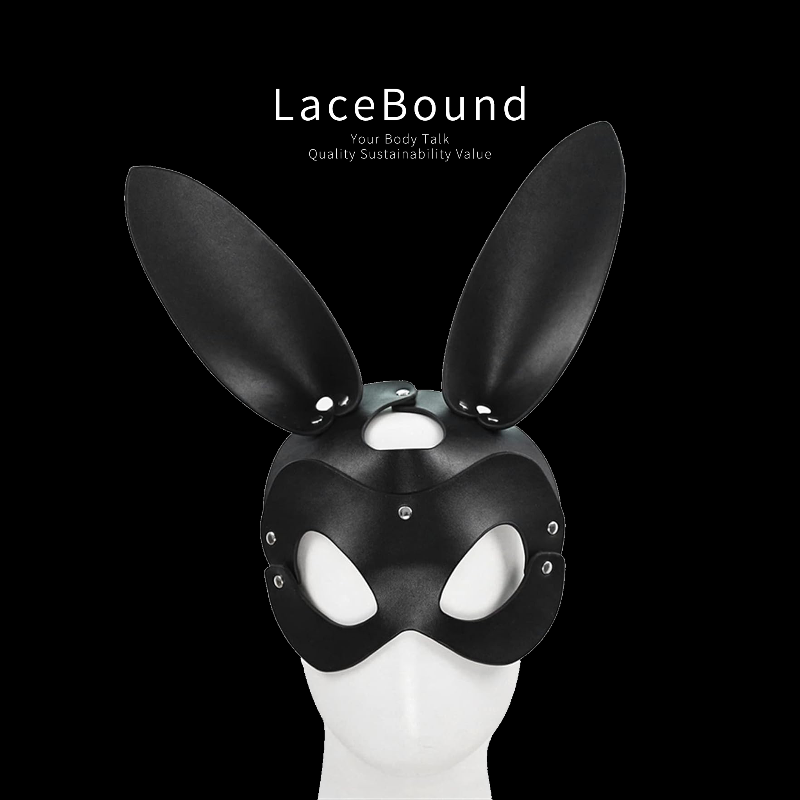 BDSM rabbit ear mask for sexy cosplay and bondage play, featuring glossy faux leather bunny ears with a comfortable, secure fit—ideal for playful and adventurous roleplay.