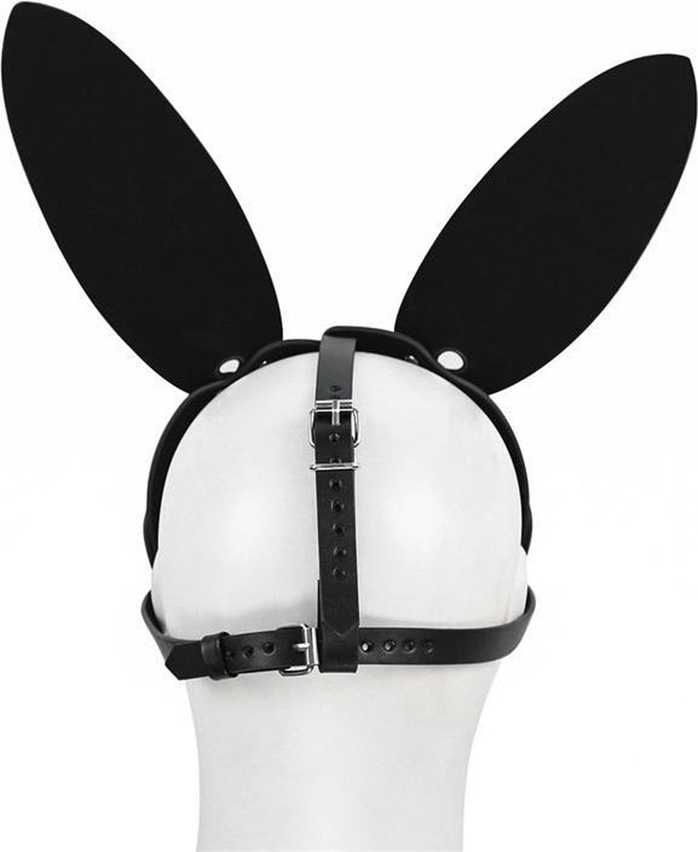 BDSM rabbit ear mask for sexy cosplay and bondage play, featuring glossy faux leather bunny ears and a comfortable, secure fit for playful and adventurous roleplay experiences.