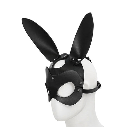 BDSM rabbit ear mask for sexy cosplay and bondage play, featuring glossy faux leather bunny ears and a secure, comfortable fit—perfect for playful and adventurous roleplay scenes.