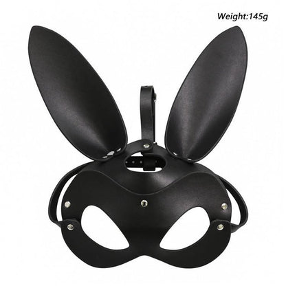 BDSM rabbit ear mask for sexy cosplay and bondage play, featuring glossy faux leather bunny ears and a comfortable, secure fit, ideal for playful and adventurous roleplay sessions.