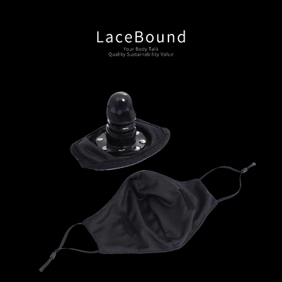 Discreet BDSM face mask with hidden dildo gag, crafted from soft and comfortable materials for subtle fetish restraint and private bondage experiences.